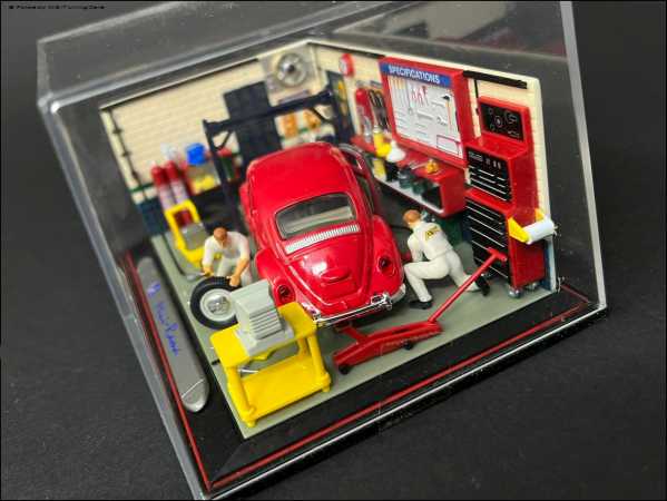 1:43 VW Käfer Classic-Werkstatt Diorama Vitrine